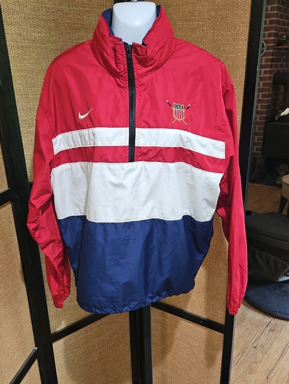 VINTAGE 1990 Nike  Red White and Blue Colorblock USA  ROWING TEAM